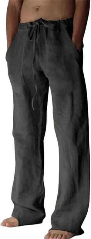 ZWRXW Baggy Linen Pants for Men Beach Straight-Legs Drawstring Stretchy Waist Casual Lightweight Yoga Solid Trousers